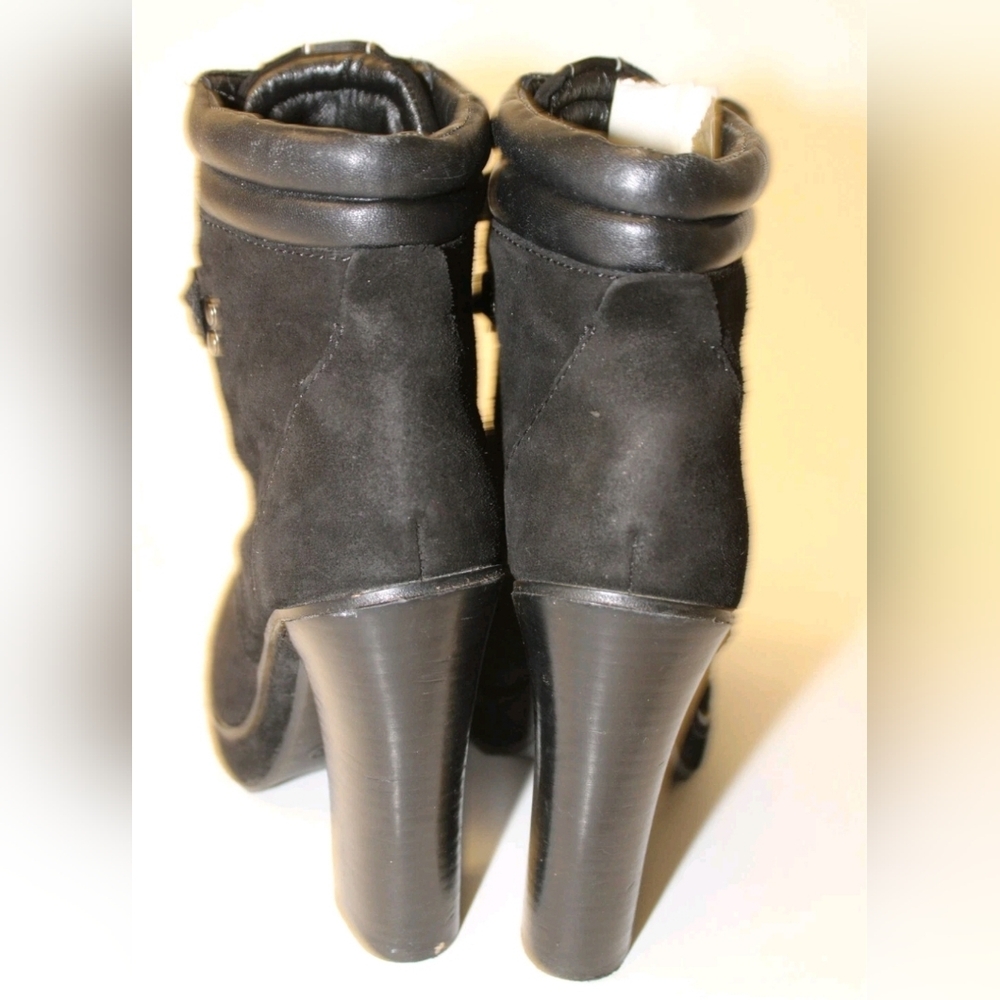 Coach Carol 7.5 Suede Lace Up High Heeled Lugg Soles Moto Ankle Boots - Picture 5 of 11